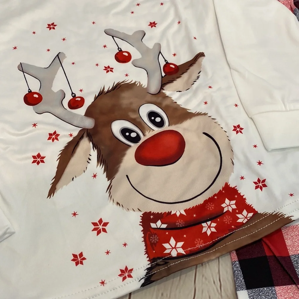 Cute Christmas Reindeer Ornament Red/Black/White 2-Piece Pajama Set